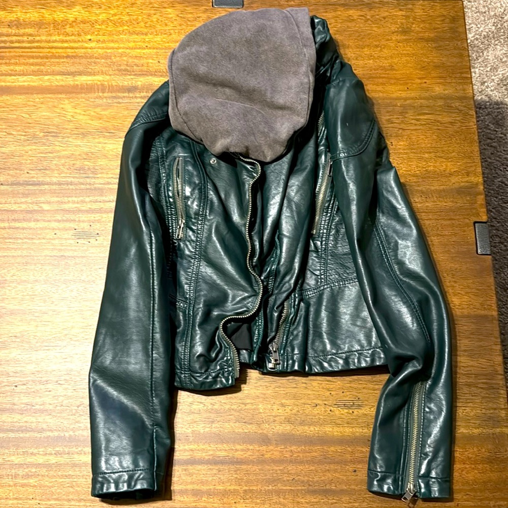 Green pleather hooded jacket